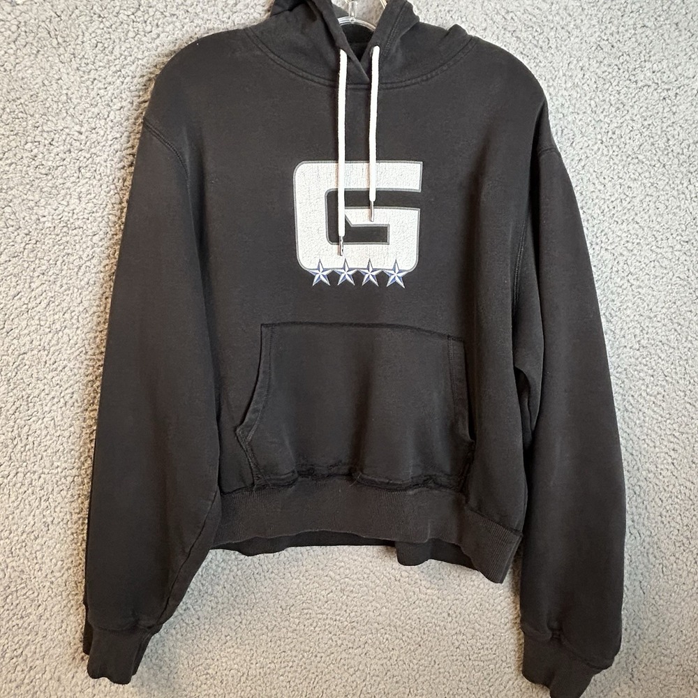 G 4 Stars Graphic Hoodie Oversized Cropped Adult M/L Sweatshirt Distressed Black